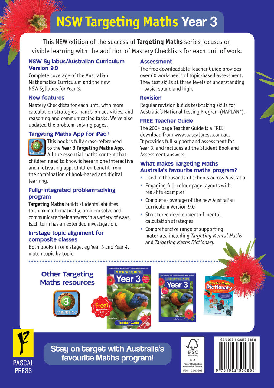 Sample inside page from the NSW Targeting Maths Year 3 2023 Curriculum Edition workbook, taken from the publisher product gallery