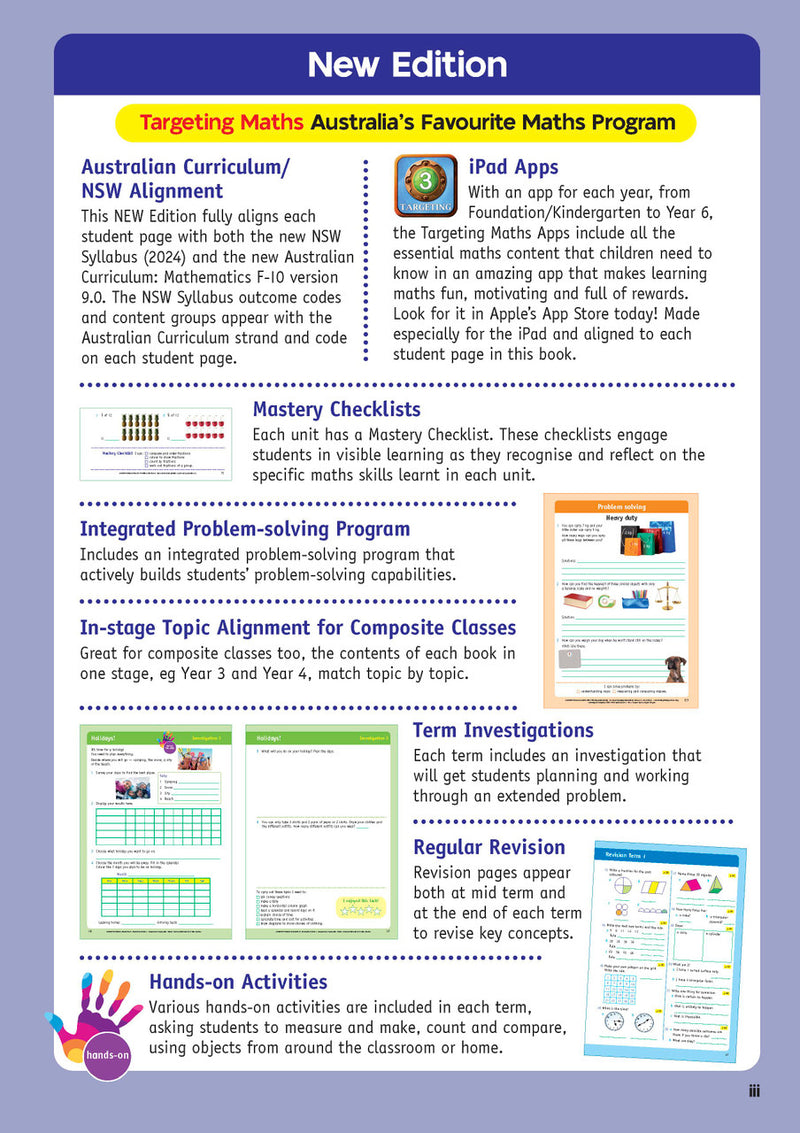 Sample inside page from the NSW Targeting Maths Year 3 2023 Curriculum Edition workbook, taken from the publisher product gallery