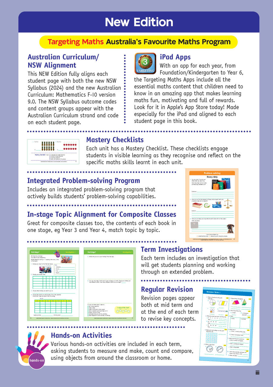 Sample inside page from the NSW Targeting Maths Year 3 2023 Curriculum Edition workbook, taken from the publisher product gallery