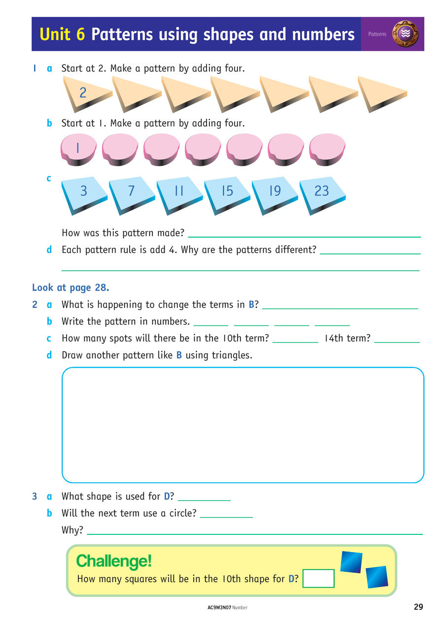 Sample inside page from the NSW Targeting Maths Year 3 2023 Curriculum Edition workbook, taken from the publisher product gallery