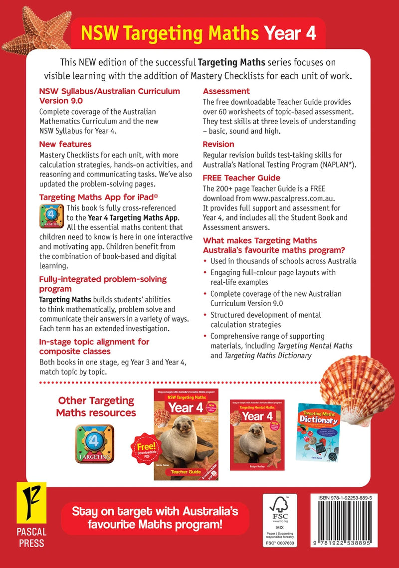 Sample inside page from the NSW Targeting Maths Year 4 2023 Curriculum Edition workbook, taken from the publisher product gallery