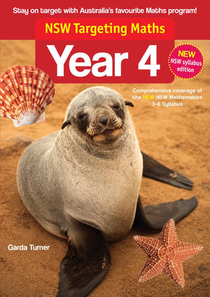 Front cover of the NSW Targeting Maths Year 4 2023 Curriculum Edition workbook from Pascal Press, the main product image