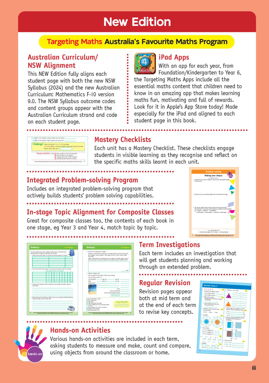Sample inside page from the NSW Targeting Maths Year 4 2023 Curriculum Edition workbook, taken from the publisher product gallery