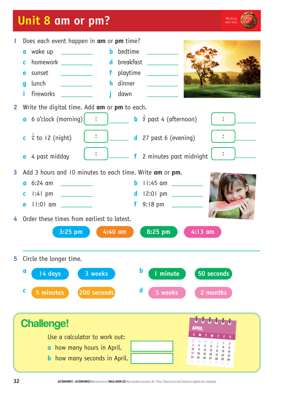 Sample inside page from the NSW Targeting Maths Year 4 2023 Curriculum Edition workbook, taken from the publisher product gallery