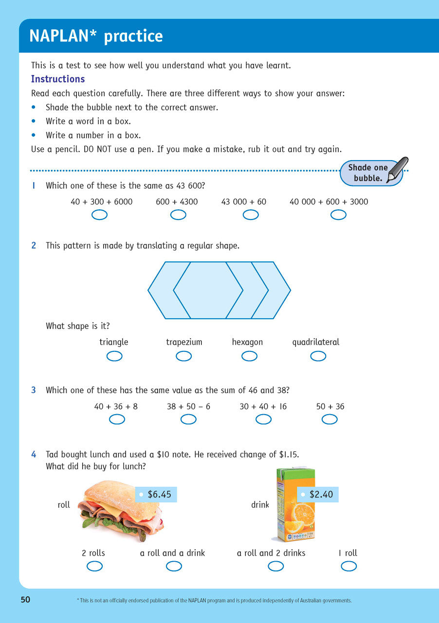 Sample inside page from the NSW Targeting Maths Year 5 2023 Curriculum Edition workbook, taken from the publisher product gallery
