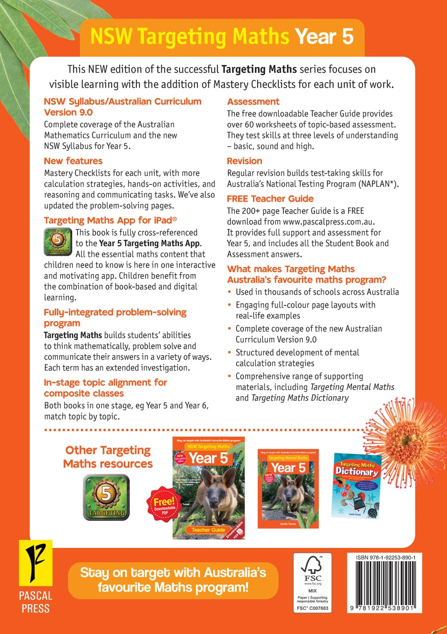 Sample inside page from the NSW Targeting Maths Year 5 2023 Curriculum Edition workbook, taken from the publisher product gallery