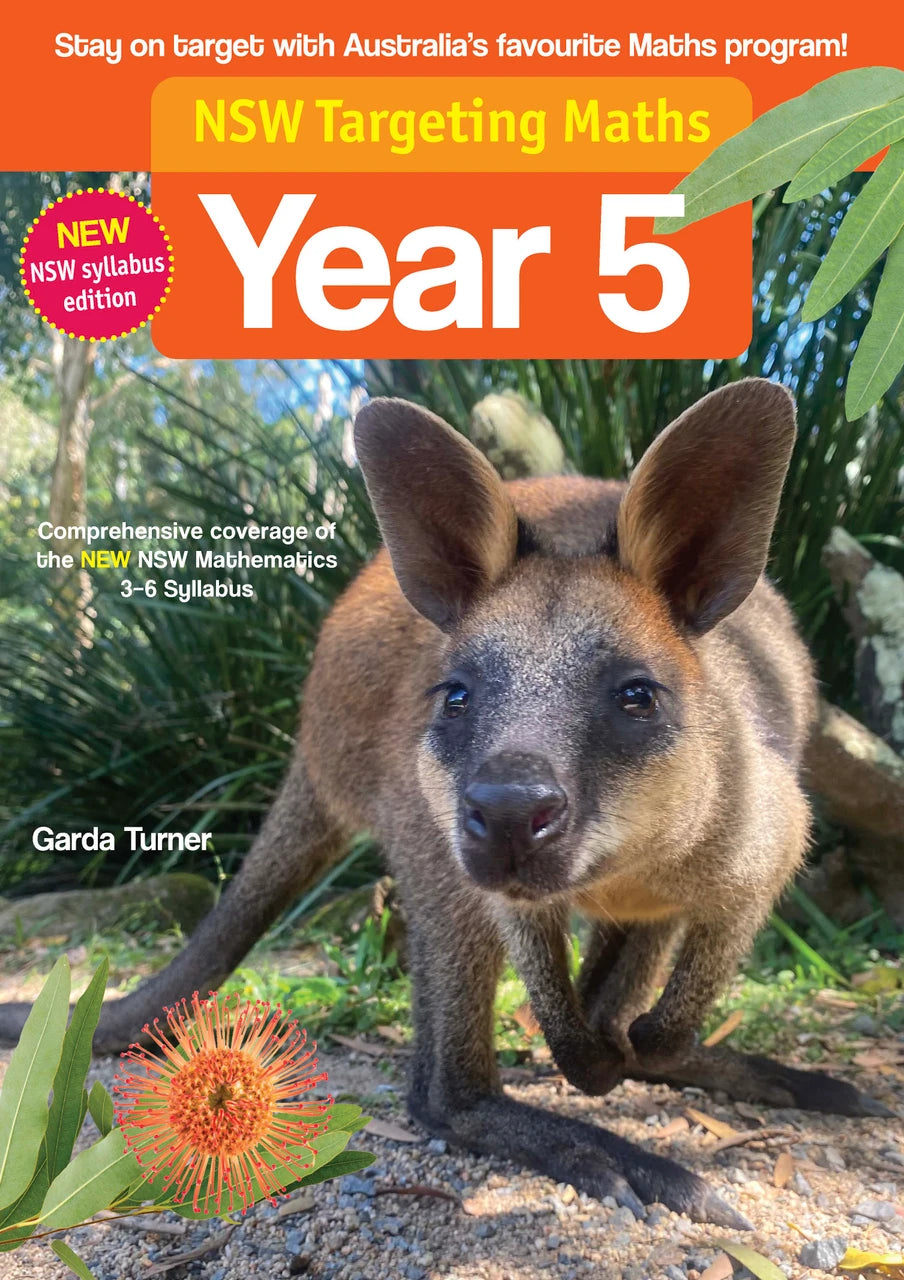 Front cover of the NSW Targeting Maths Year 5 2023 Curriculum Edition workbook from Pascal Press, the main product image
