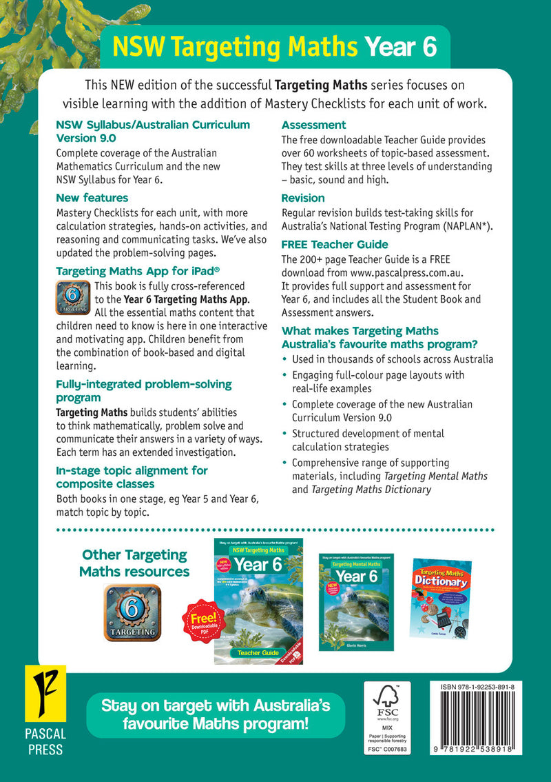 Sample inside page from the NSW Targeting Maths Year 6 2023 Curriculum Edition workbook, taken from the publisher product gallery