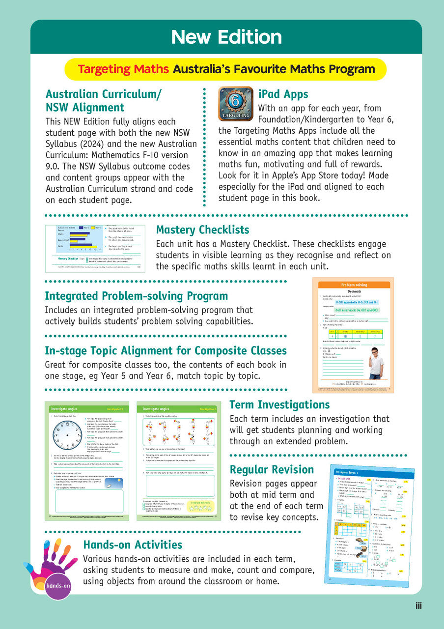 Sample inside page from the NSW Targeting Maths Year 6 2023 Curriculum Edition workbook, taken from the publisher product gallery