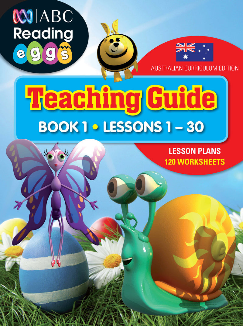 Front cover of Reading Eggs Teaching Guide Book 1, the classroom guide for ABC Reading Eggs lessons 1-30