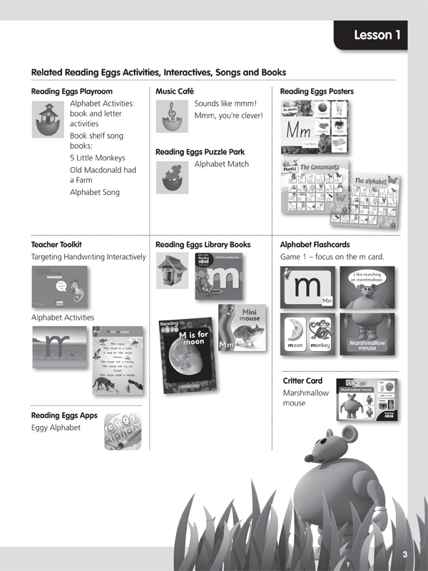 Sample introductory page from Reading Eggs Teaching Guide Book 1 explaining how the lessons and resources fit together