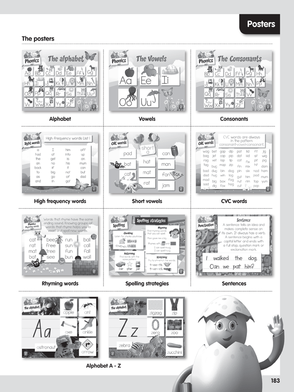 Sample student worksheet page from Reading Eggs Teaching Guide Book 1 with a focused literacy activity for the class