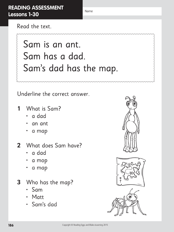 Sample student worksheet page from Reading Eggs Teaching Guide Book 1 with a focused literacy activity for the class