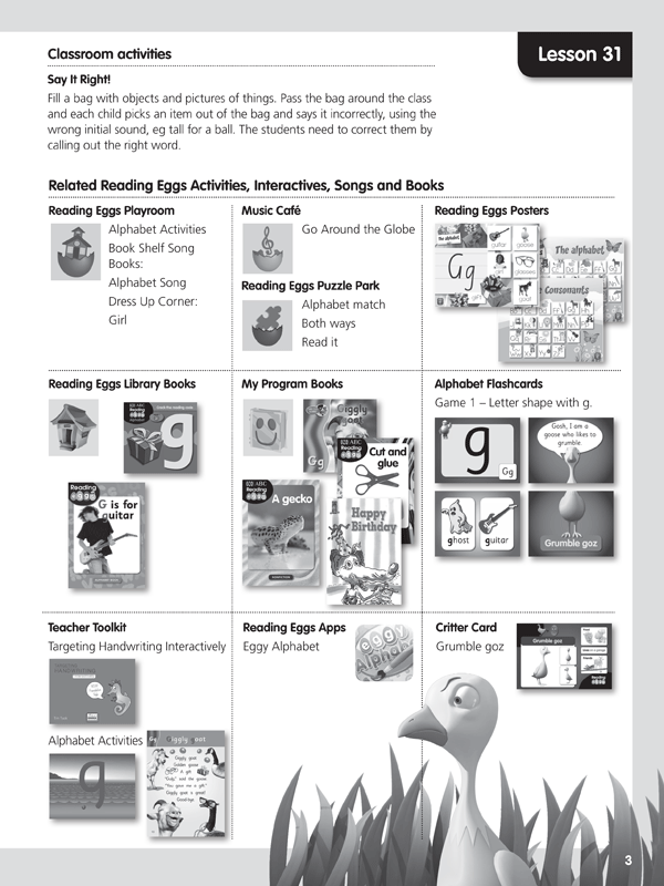 Sample introductory page from Reading Eggs Teaching Guide Book 2 explaining how the lessons and resources fit together