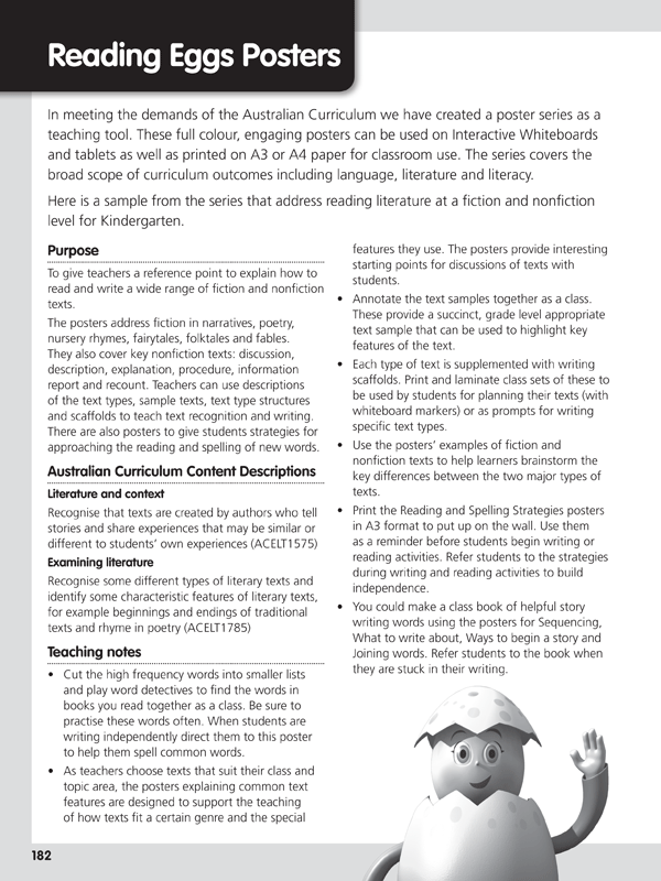 Sample student worksheet page from Reading Eggs Teaching Guide Book 2 with a focused literacy activity for the class
