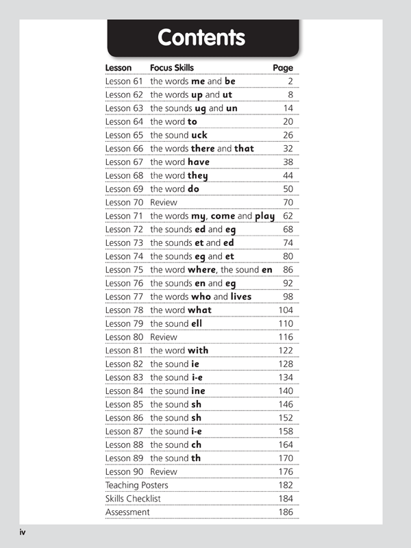 Contents page of Reading Eggs Teaching Guide Book 3 listing the lessons and sections in the guide