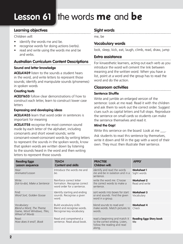 Sample introductory page from Reading Eggs Teaching Guide Book 3 explaining how the lessons and resources fit together