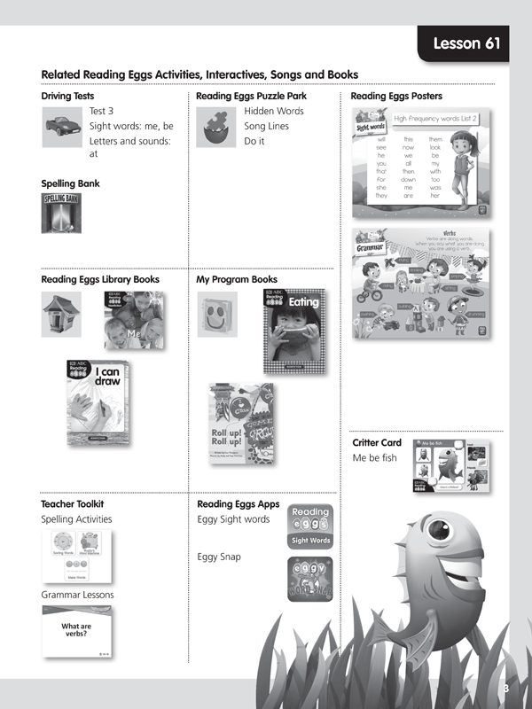 Sample introductory page from Reading Eggs Teaching Guide Book 3 explaining how the lessons and resources fit together