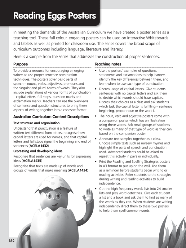 Sample student worksheet page from Reading Eggs Teaching Guide Book 3 with a focused literacy activity for the class