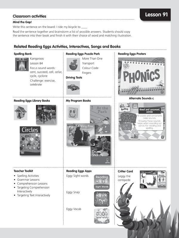 Sample introductory page from Reading Eggs Teaching Guide Book 4 explaining how the lessons and resources fit together