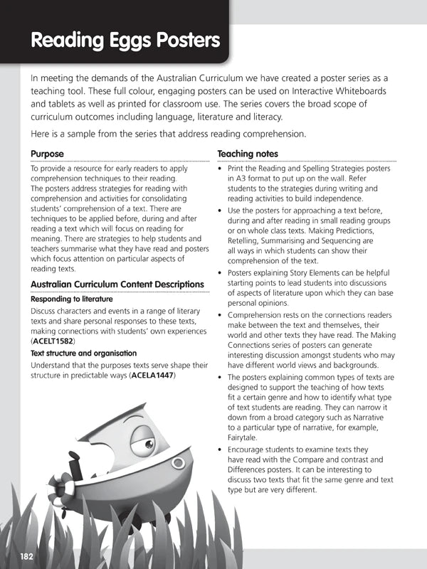 Sample student worksheet page from Reading Eggs Teaching Guide Book 4 with a focused literacy activity for the class