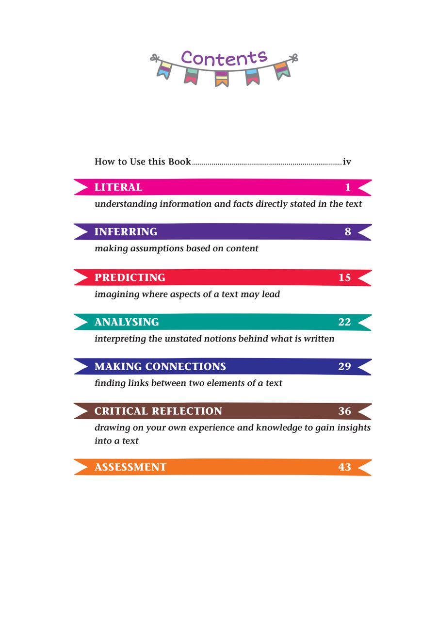 Contents page from Targeting Comprehension Activity Book Year 3, listing the units inside the book