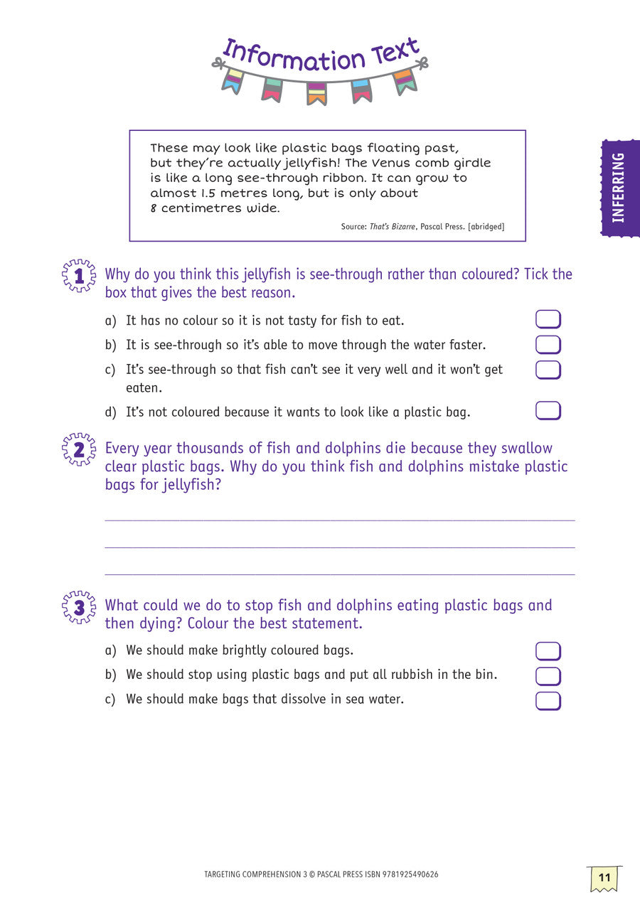 Sample interior activity page from Targeting Comprehension Activity Book Year 3, as shown in the publisher gallery