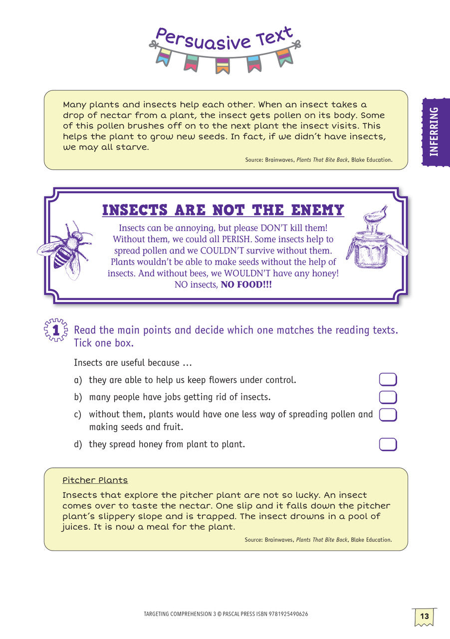 Sample interior activity page from Targeting Comprehension Activity Book Year 3, as shown in the publisher gallery