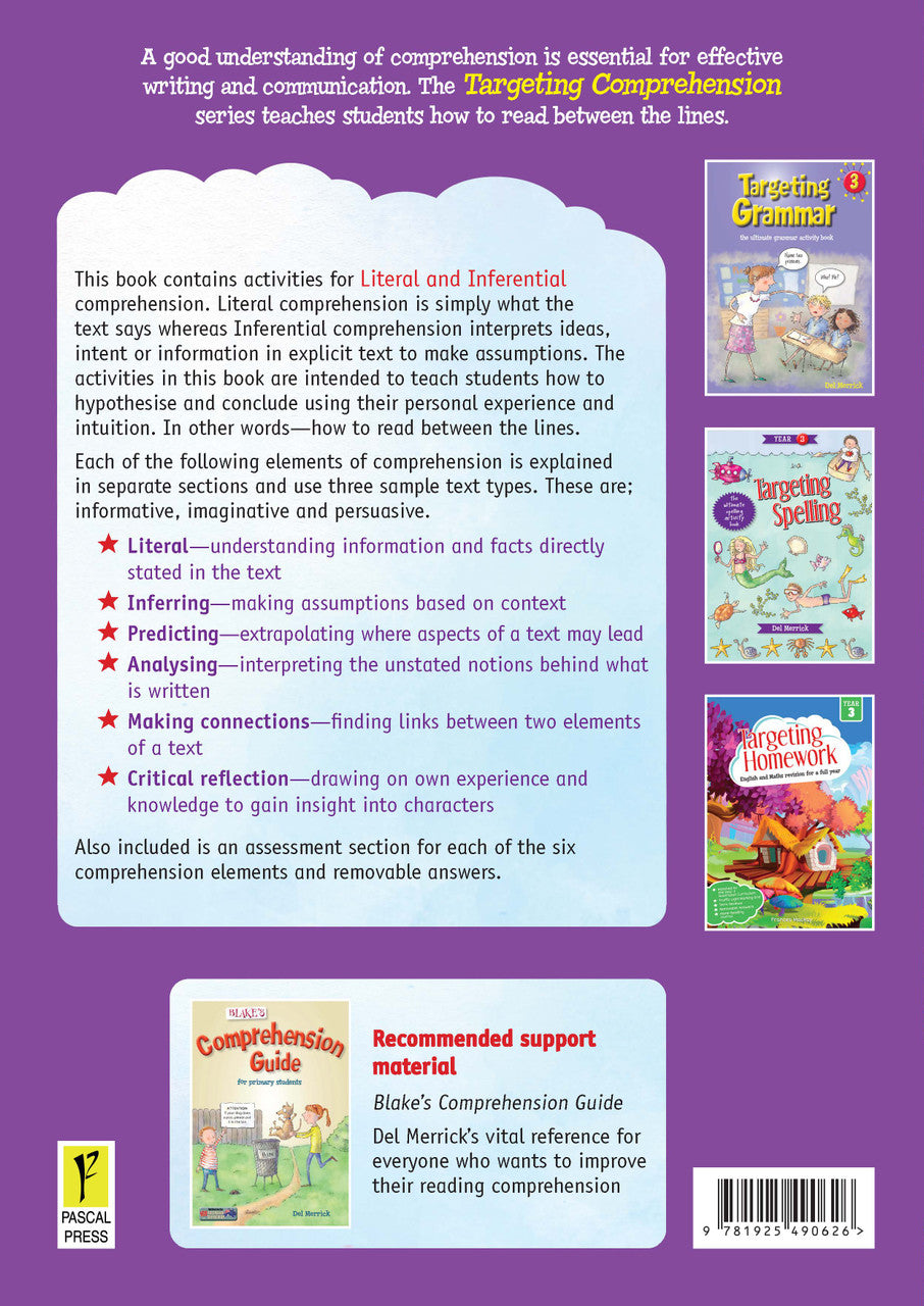 Back cover of Targeting Comprehension Activity Book Year 3 from the Pascal Press Targeting series