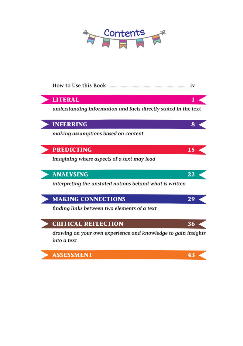 Contents page from Targeting Comprehension Activity Book Year 4, listing the units inside the book