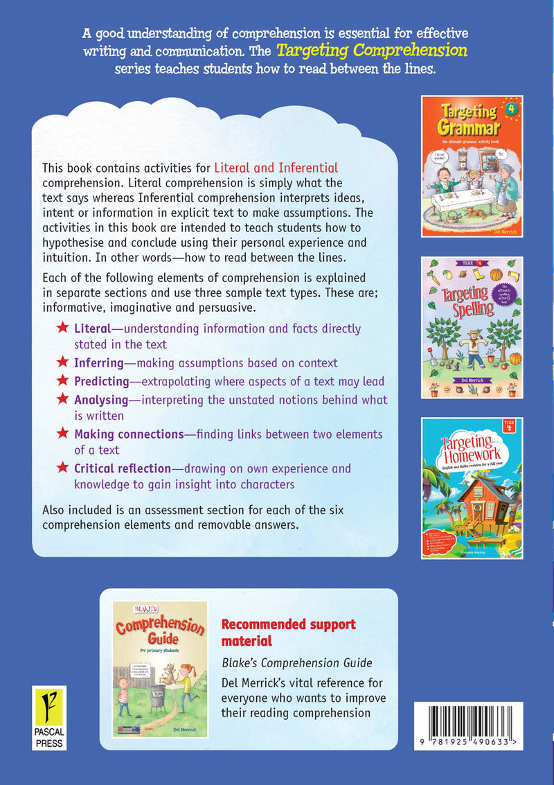 Back cover of Targeting Comprehension Activity Book Year 4 from the Pascal Press Targeting series