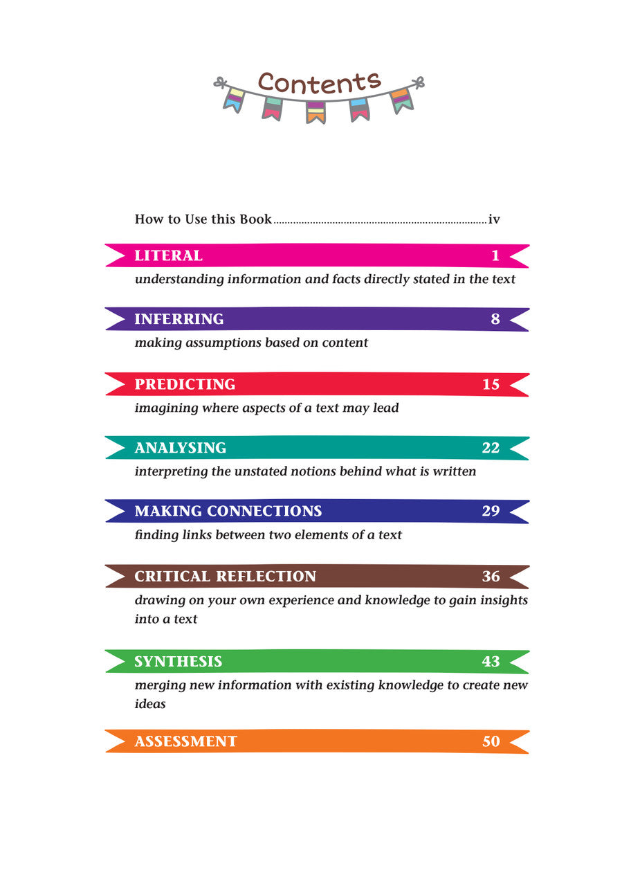 Contents page from Targeting Comprehension Activity Book Year 5, listing the units inside the book