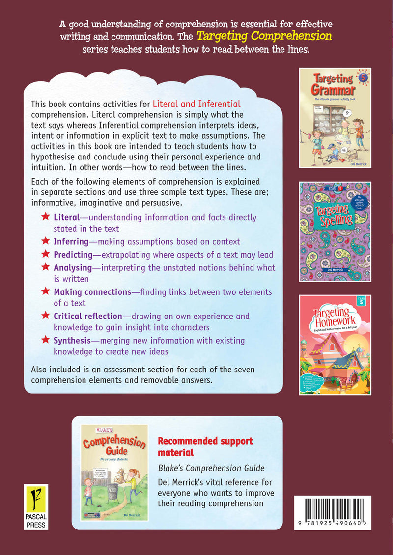 Back cover of Targeting Comprehension Activity Book Year 5 from the Pascal Press Targeting series