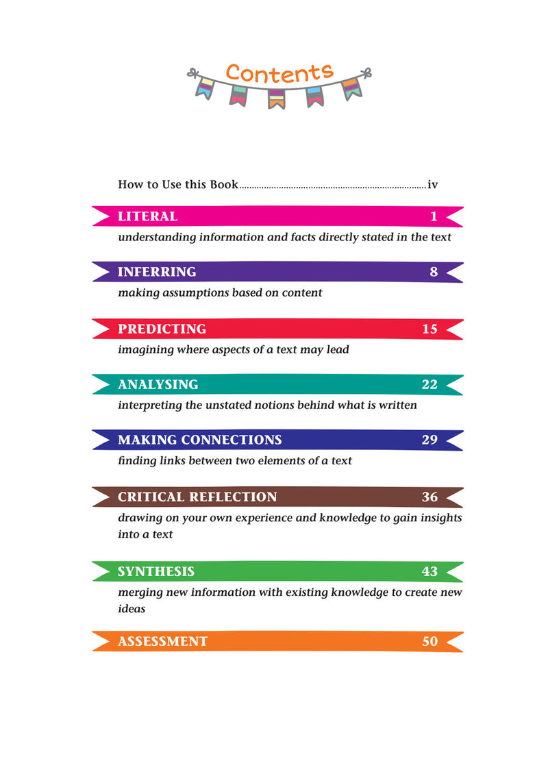 Contents page from Targeting Comprehension Activity Book Year 6, listing the units inside the book