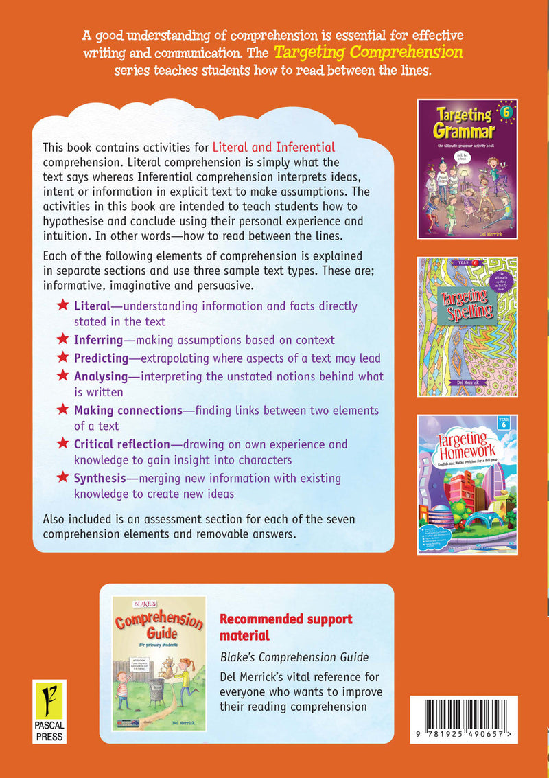 Back cover of Targeting Comprehension Activity Book Year 6 from the Pascal Press Targeting series