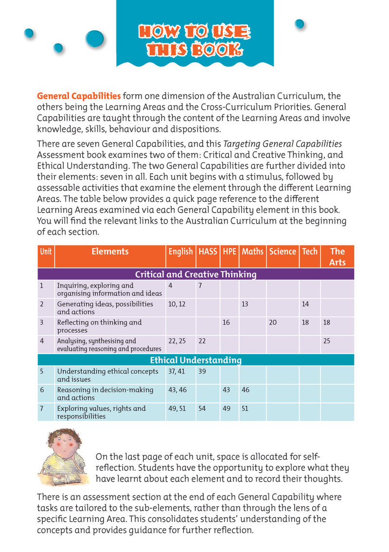 Sample interior activity page from Targeting General Capabilities Critical and Creative Thinking Years 3-4, as shown in the publisher gallery
