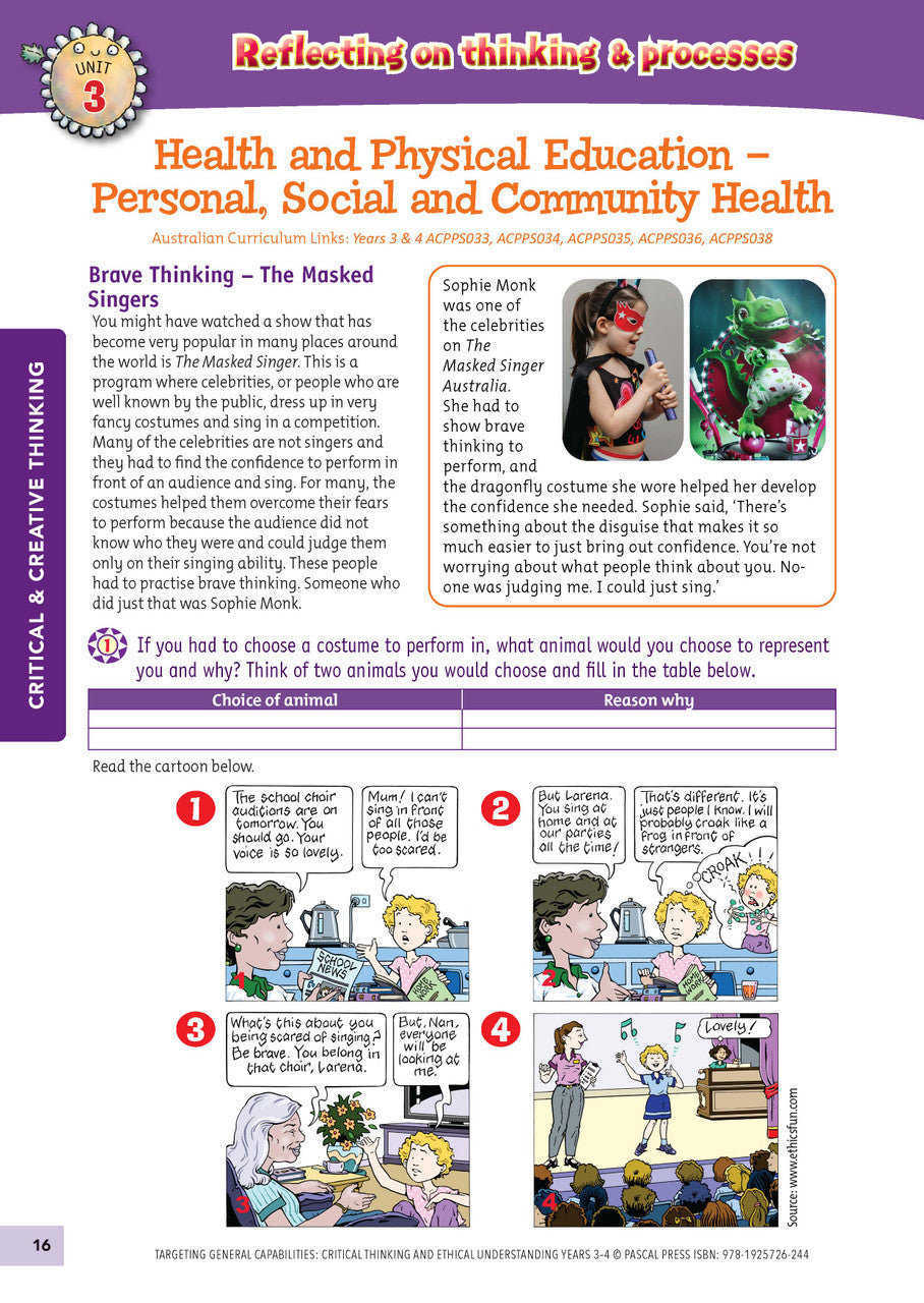 Sample interior activity page from Targeting General Capabilities Critical and Creative Thinking Years 3-4, as shown in the publisher gallery
