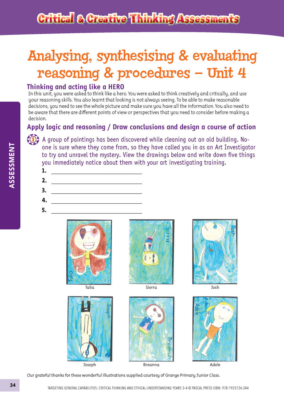 Sample interior activity page from Targeting General Capabilities Critical and Creative Thinking Years 3-4, as shown in the publisher gallery