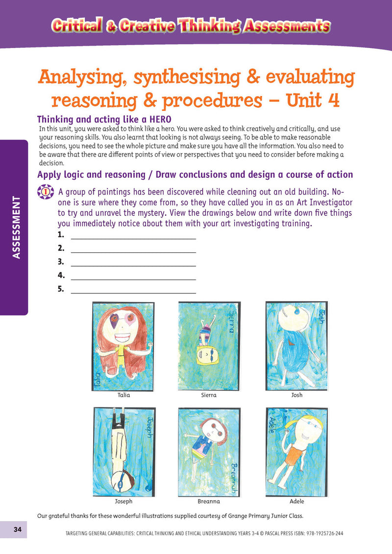 Sample interior activity page from Targeting General Capabilities Critical and Creative Thinking Years 3-4, as shown in the publisher gallery