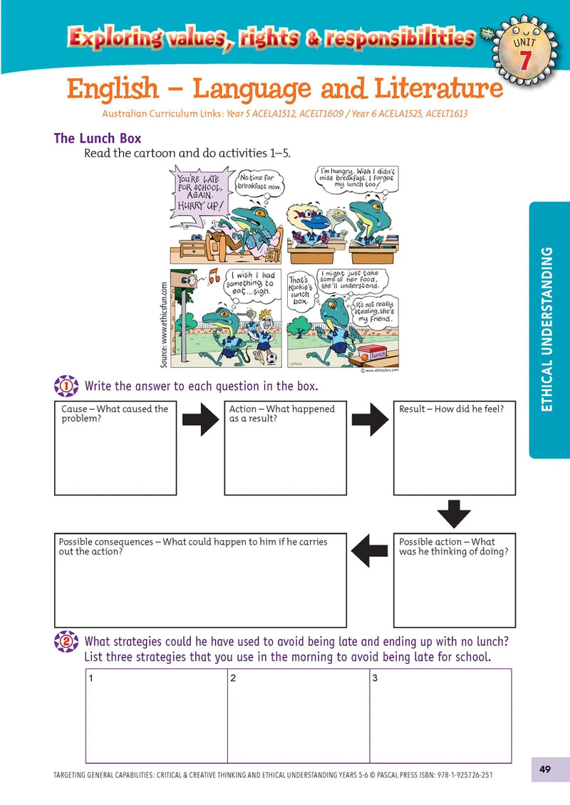 Sample interior activity page from Targeting General Capabilities Critical and Creative Thinking Years 5-6, as shown in the publisher gallery