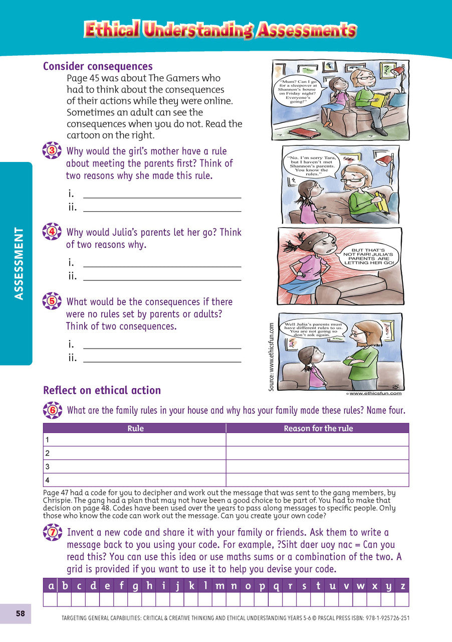 Sample interior activity page from Targeting General Capabilities Critical and Creative Thinking Years 5-6, as shown in the publisher gallery