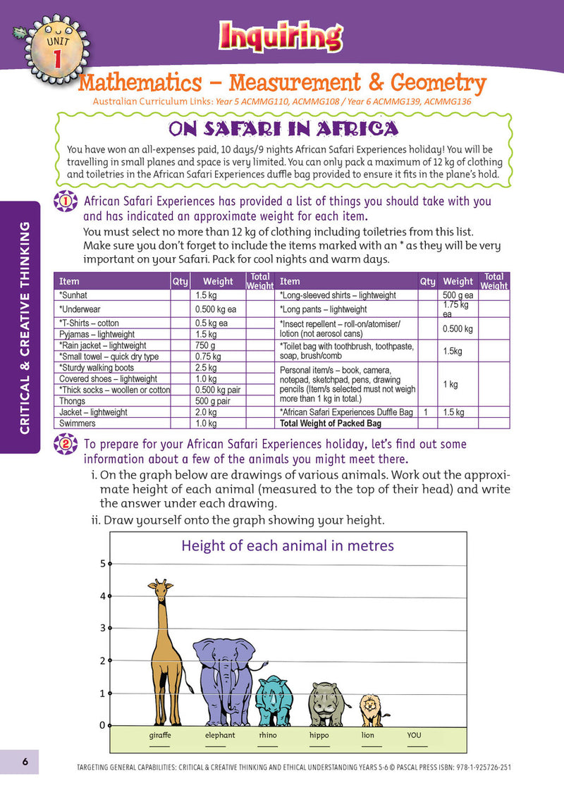 Sample interior activity page from Targeting General Capabilities Critical and Creative Thinking Years 5-6, as shown in the publisher gallery