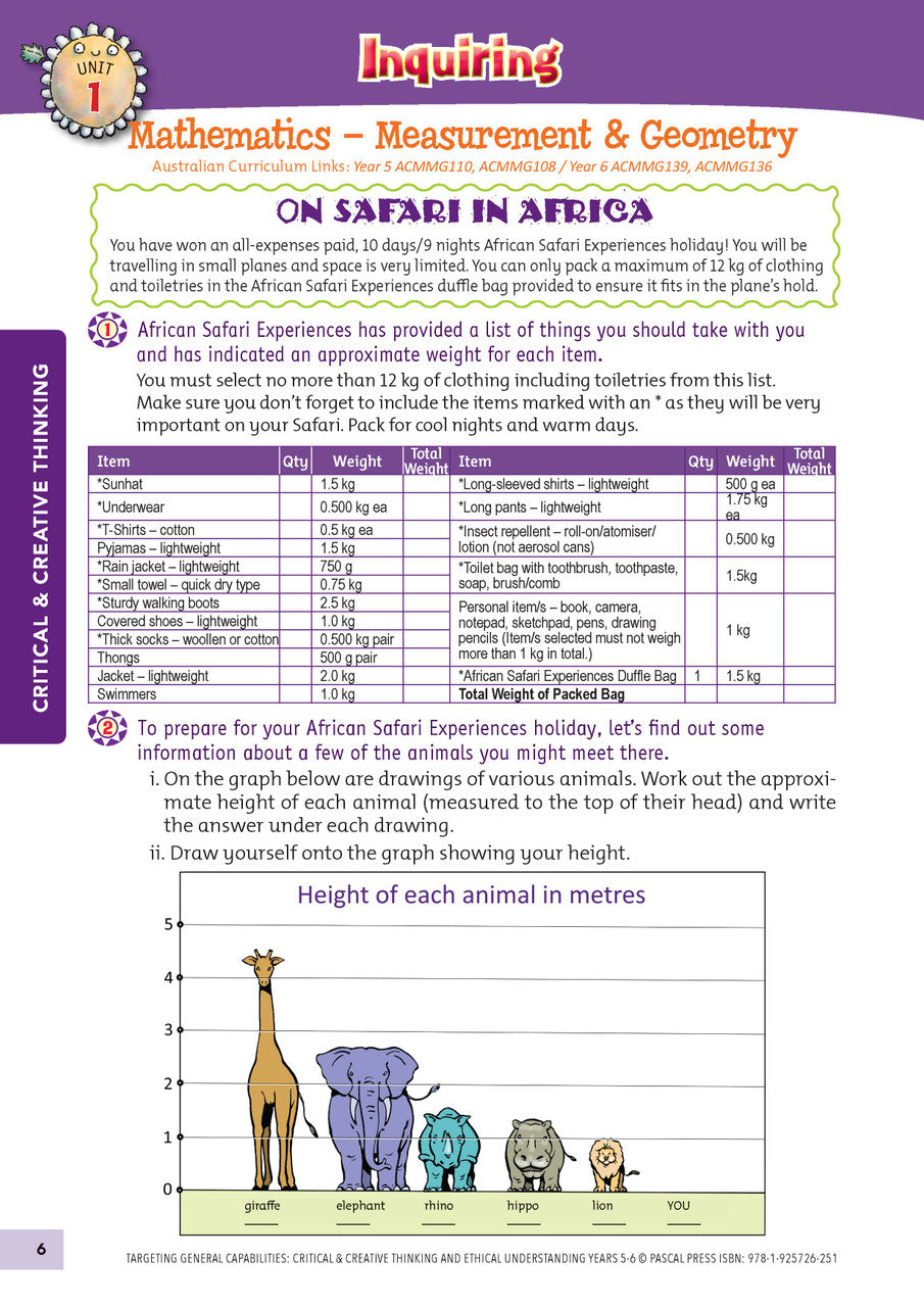 Sample interior activity page from Targeting General Capabilities Critical and Creative Thinking Years 5-6, as shown in the publisher gallery