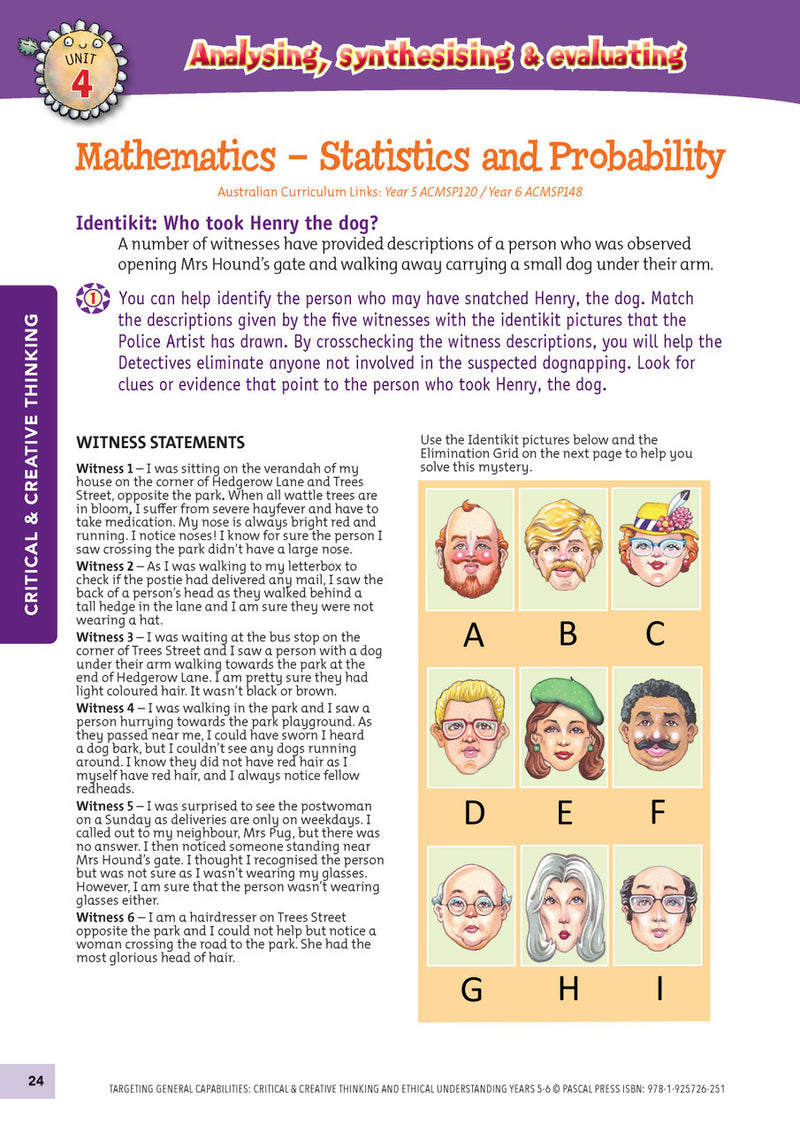 Sample interior activity page from Targeting General Capabilities Critical and Creative Thinking Years 5-6, as shown in the publisher gallery