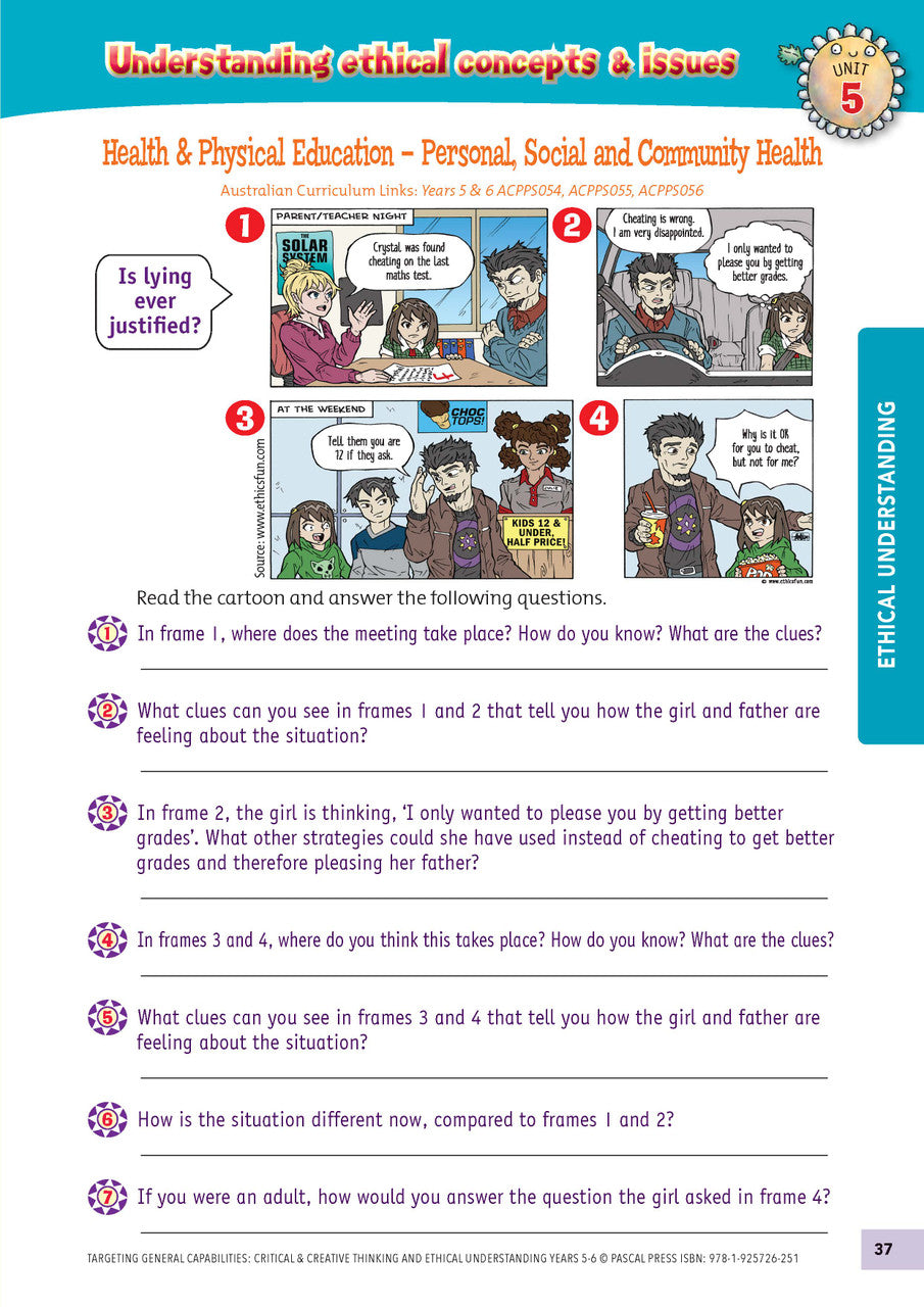 Sample interior activity page from Targeting General Capabilities Critical and Creative Thinking Years 5-6, as shown in the publisher gallery