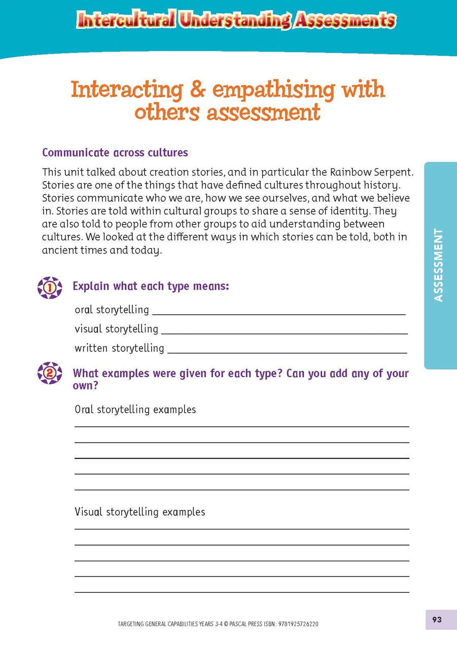 Sample interior activity page from Targeting General Capabilities Personal and Social Capability Years 3-4, as shown in the publisher gallery