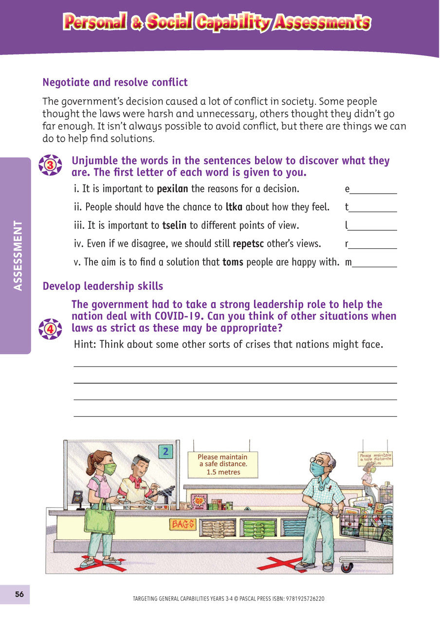 Sample interior activity page from Targeting General Capabilities Personal and Social Capability Years 3-4, as shown in the publisher gallery