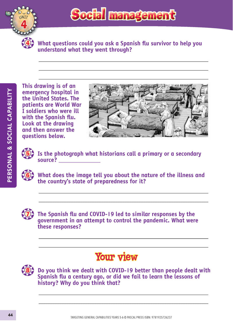Sample interior activity page from Targeting General Capabilities Personal and Social Capability Years 5-6, as shown in the publisher gallery