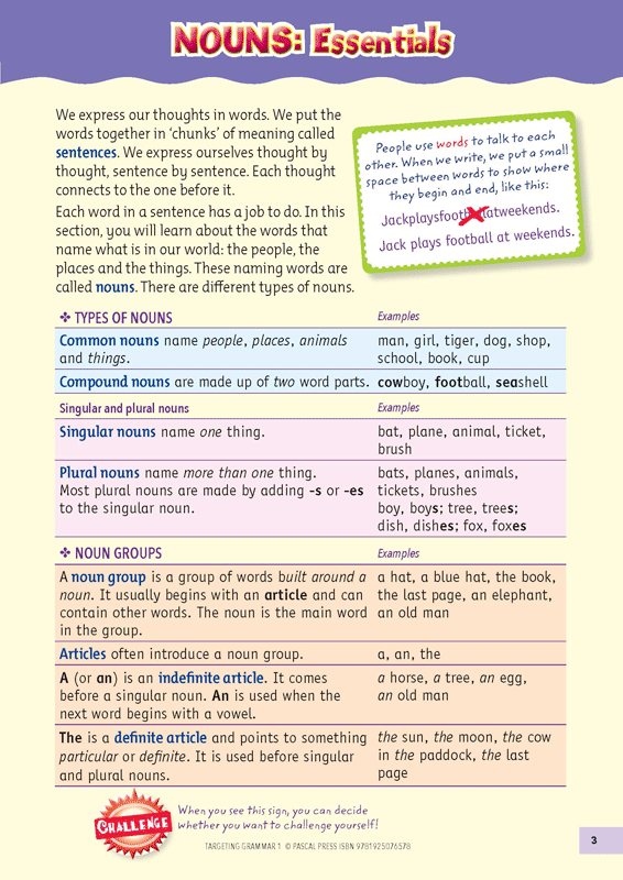 Sample inside page 3 of Targeting Grammar Activity Book 1, shown in the publisher's preview gallery