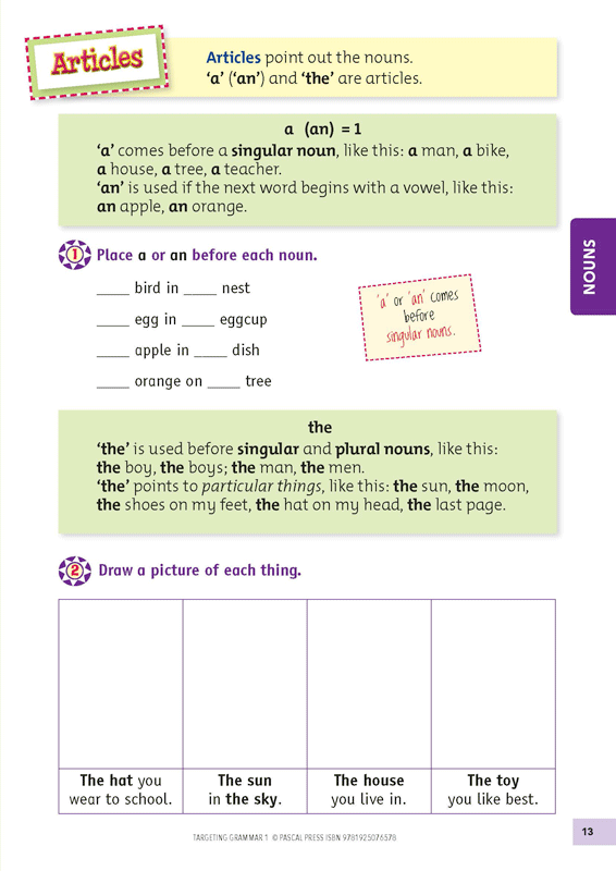 Sample inside page 13 of Targeting Grammar Activity Book 1, shown in the publisher's preview gallery